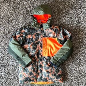 The North Face Orange Camouflage Winter Waterproof Raincoat Hooded Jacket Coat